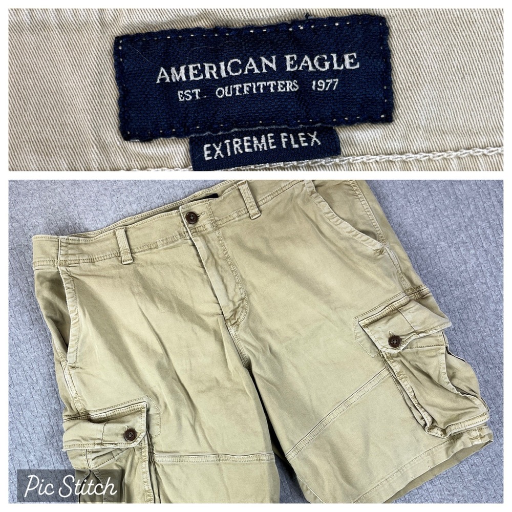 Vintage American Eagle Cargo Utility Shorts Men 40 (38)‎ Khaki Tan Pockets